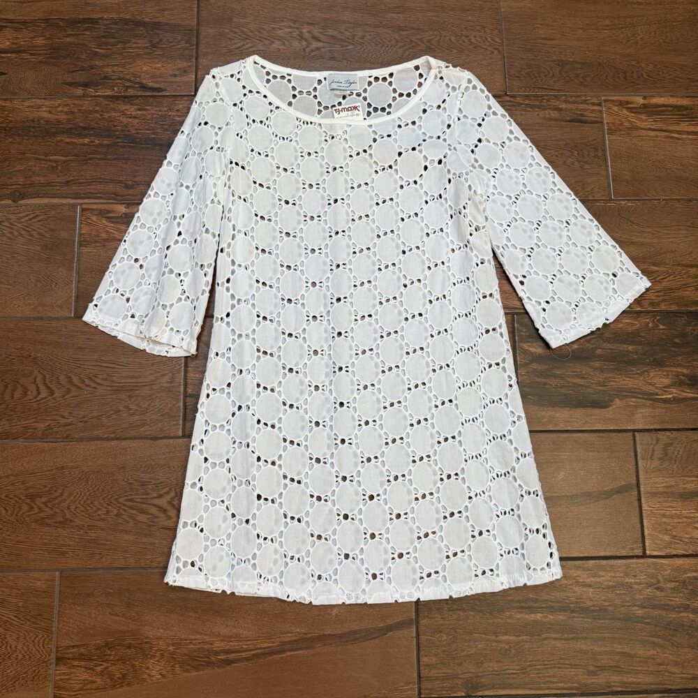 Jordan Taylor Swimsuit Cover Up White Eyelet Cotton Pullover Tunic Size M NWT